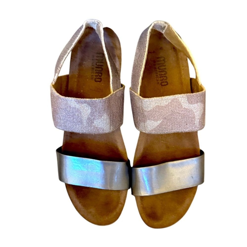 Munro‎ Pisces Silver Camo Liquid Metal Patent Wedge Sandals Womens 7.5 N M485774